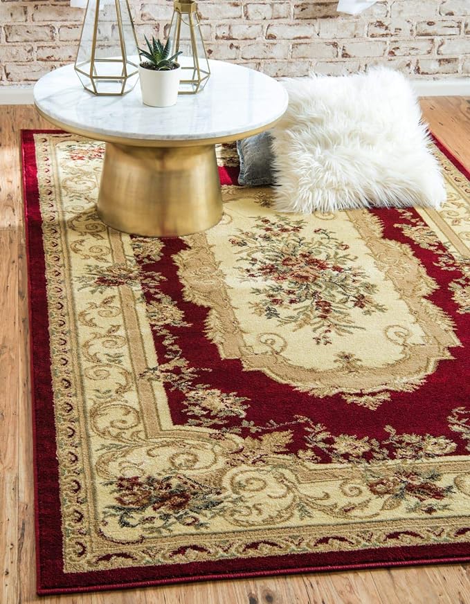 Unique Loom Versailles Collection Traditional Classic Floral Motif Area Rug (9' 0 x 12' 0 Rectangular, Burgundy/ Ivory)
