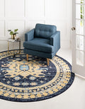 Unique Loom Taftan Collection Border Geometric Tribal Inspired Design Area Rug (8' 0 x 8' 0 Round, Navy Blue/ Gold)