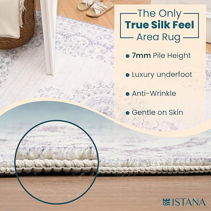 Istana 4x6 Rug - Grey & White Cream Area Rugs 4x6 - Kid & Pet Friendly Machine Washable Rugs - 4 x 6 Area Rug Non Slip & Non Shedding Area Rug - Foldable Rug for Room for Bedroom