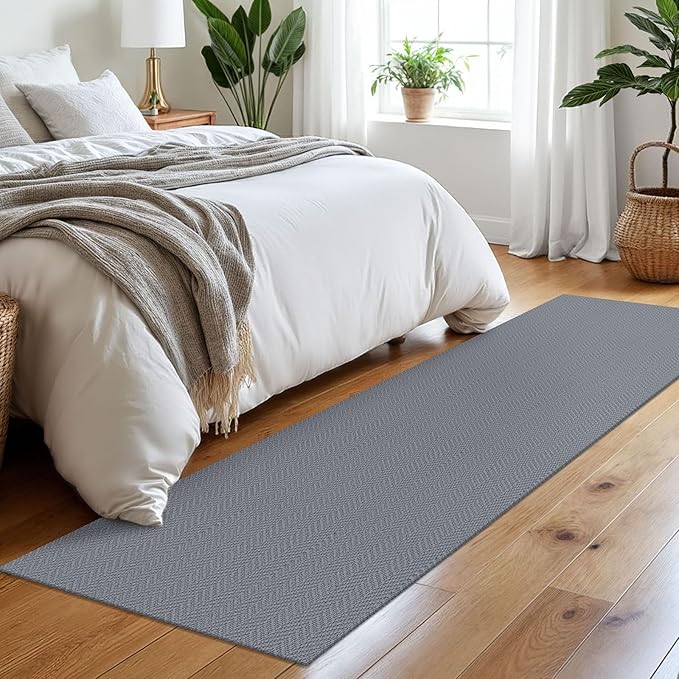 2x8 Ft Braided Runner Rug Washable Runners for Hallways Kitchen Runner Rug with Rubber Backing Cotton Entryway Runner Indoor, Woven Floor Carpet for Hall Kitchen Bedroom, Grey