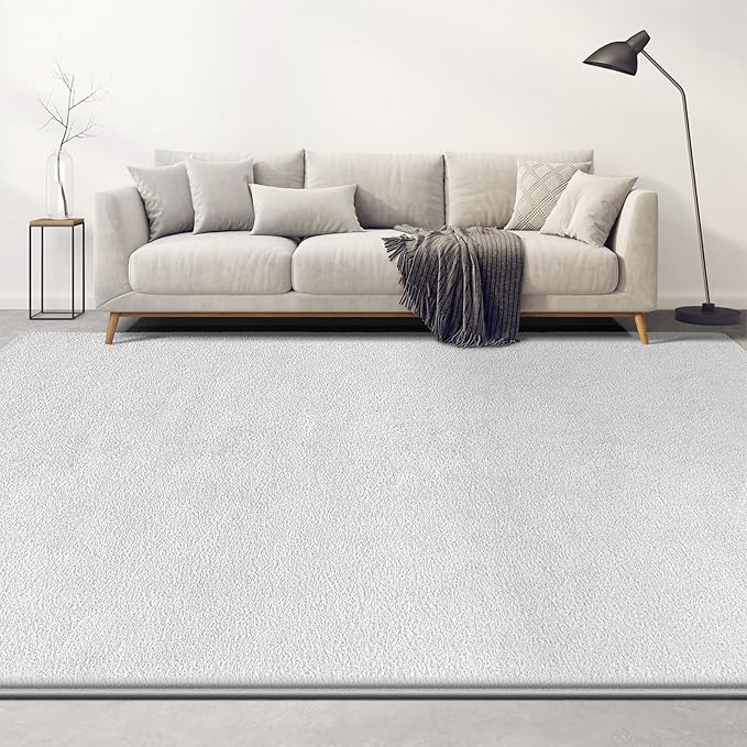 Large Area Rugs for Living Room Bedroom, 4x6 Feet White Rug, Minimalist Modern Shag Rug, Soft Thick Comfy Memory Foam Indoor Carpet, Non-Slip Washable Rug for Boys Girls Dorm Nursery Room Home Decor