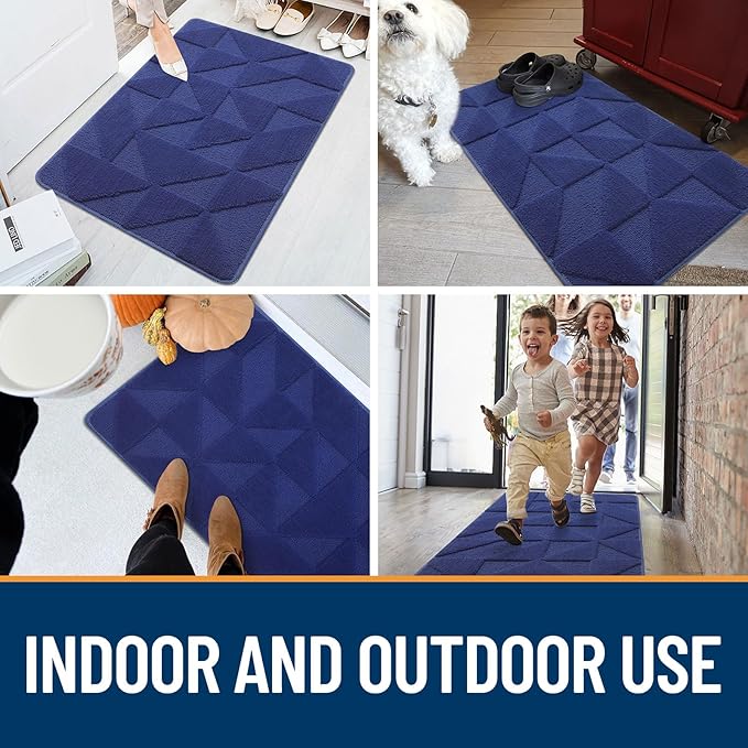 OLANLY Door Mats Indoor, Non-Slip, Absorbent, Dirt Resist, Entrance Washable Mat, Low-Profile Inside Entry Doormat for Entryway (71x47 inches, Navy)