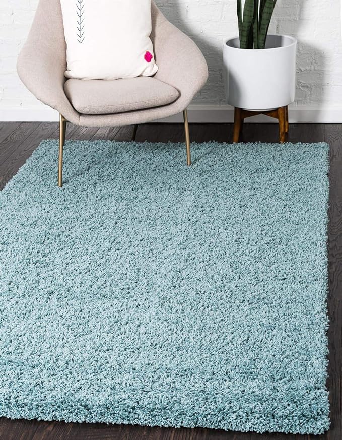 Unique Loom Solid Shag Collection Area Rug (10' x 13' 1" Rectangle Light Slate Blue)