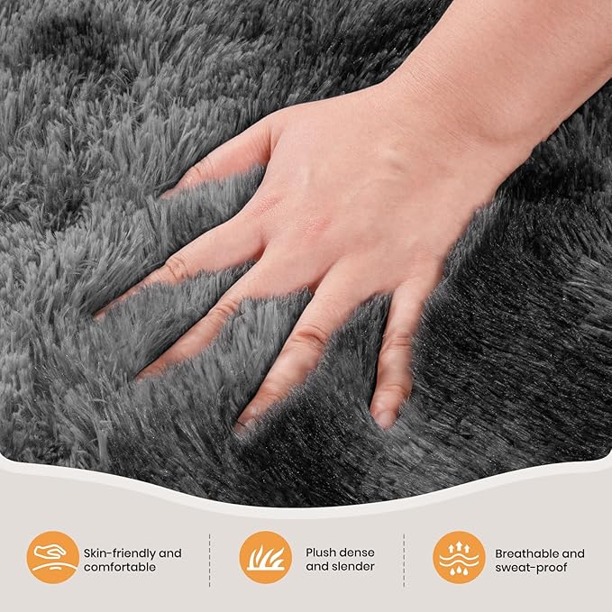 Zentavio Area Rugs for Living Room Small Carpet for Bedroom 3x5 Bedside Washable Soft Fluffy Shag Aesthetic Plush High Pile Throw Rug for Nursery Kids Room Dorm Room Tie-Dyed Black Grey