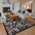 5x8 Machine Washable Area Rug for Living Room, Black Vintage Boho Floral Rug Large Non-Slip Low Pile Soft Faux Wool Carpet, Kids and Pets Friendly for Bedroom Dining Room Farmhouse Home Decor Rug