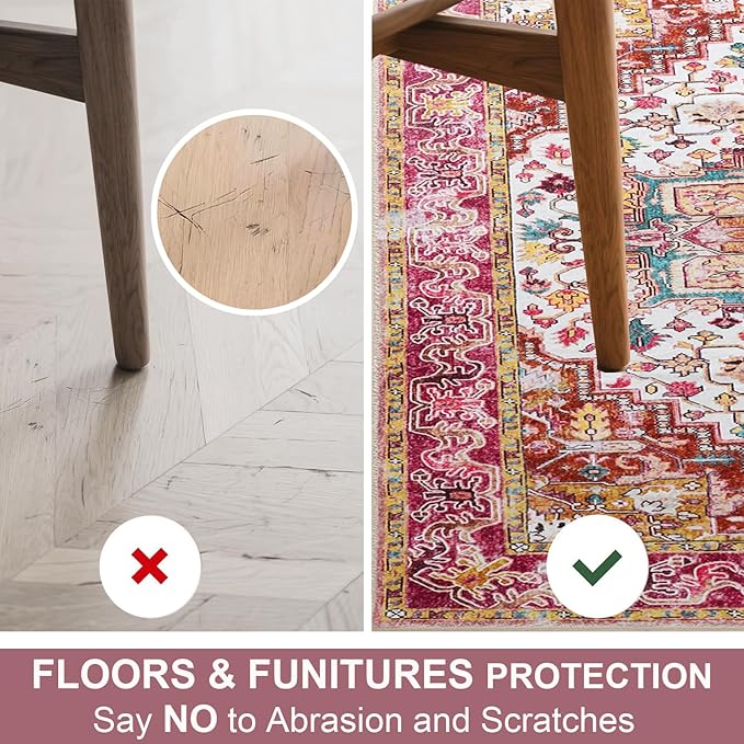Beglad Large Vintage Area Rugs 6x9 for Living Room, Machine Washable Rugs - Low Pile Carptet, Soft Distressed Floral Rugs for Kitchen, Dining Room, Bedroom, Plum
