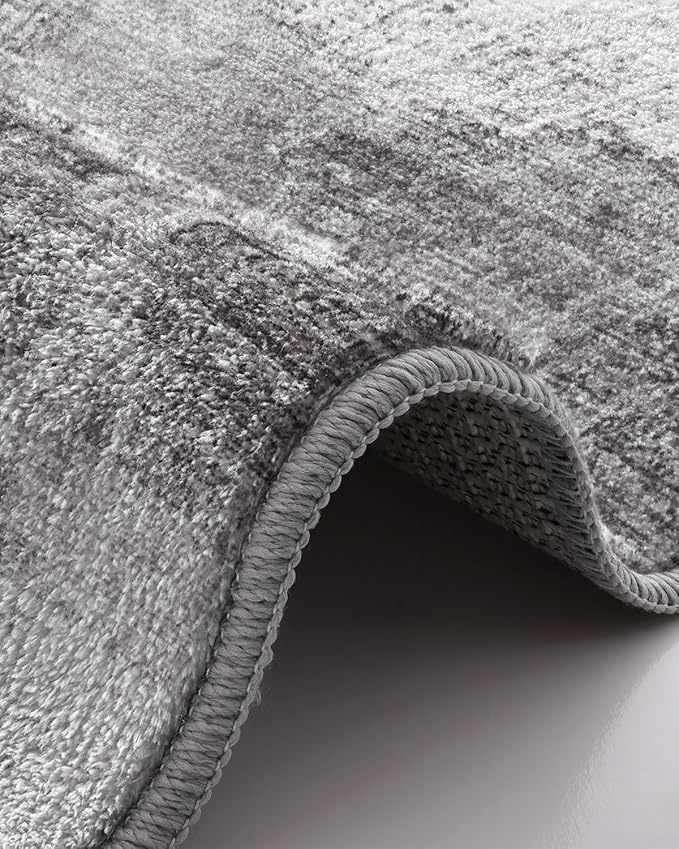 LUMI Washable Runner Rug, 3'x7' Non-Slip Hallway Mat, Low Profile Thin Long Carpeet for Laundry Kitchen Bedroom Office, Grey