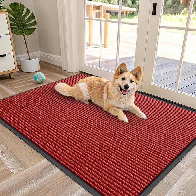 OLANLY Front Door Mat Indoor Outdoor Entrance, Waterproof Heavy Duty Doormat, Fade Resistant, Low Profile, Easy Clean Patio Porch Welcome Floor Mats for Entry, 47x32, Red