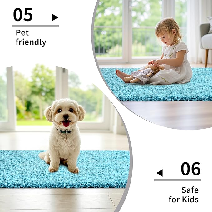 Bathroom Rug 20x32 Non Slip Fluffy Teal Bath Mat for Bathroom Floor Washable Plush Luxury Bath Rug for Tub Soft Shaggy Absorbent Shower Sink Mat