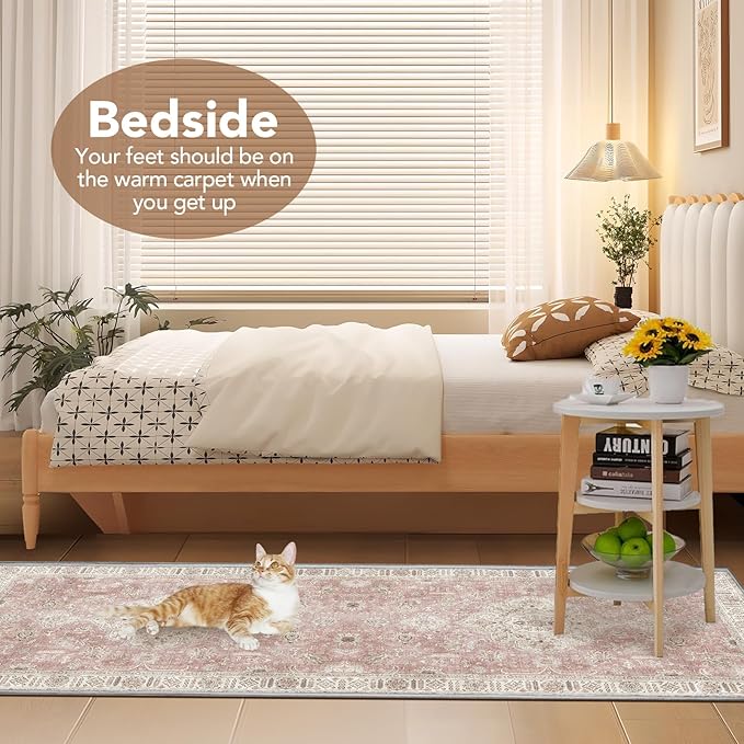 Washable Runner Rugs for Entrance 2x6 Non-Slip Hallway Runner Rugs Vintage Runners for Bedside Pink