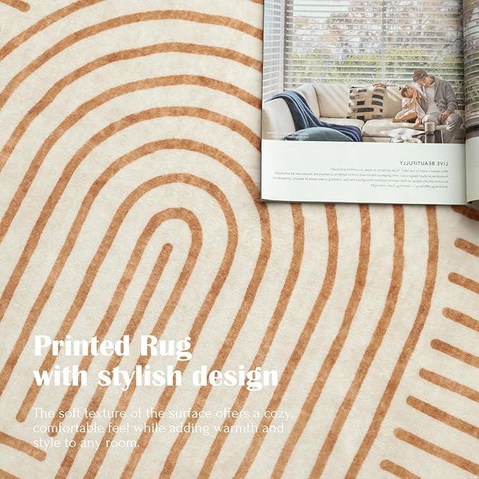 Washable Area Rug 5x7 - Boho Living Room Rug Soft Bedroom Rug Ultra-Thin Orange Modern Abstract Rainbow Dining Room Rugs Indoor Carpet for Living Room Nursery Room Home Decor