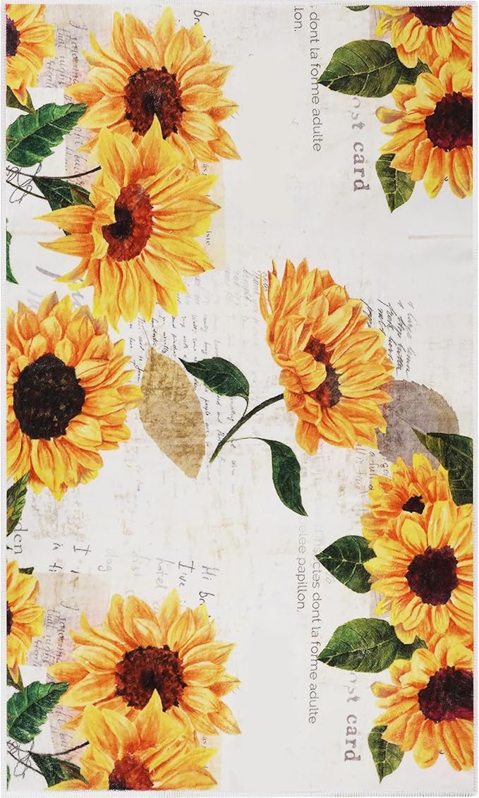 Sunflower Area Rug - 2' x 3' Vintage Oil Painting Artwork Small Rug Doormat Vintage Floral Non-Slip Washable Low-Pile Floor Carpet for Living Room Bedroom Dinning Room Kitchen Bathroom