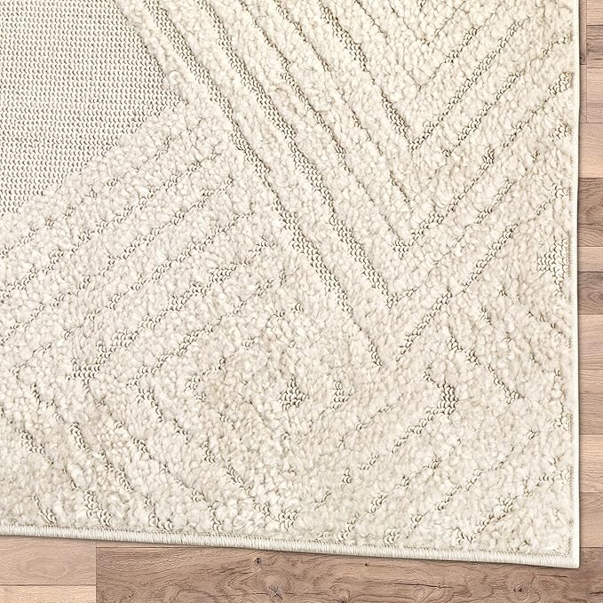 Antep Rugs Palafito 4x6 Geometric Shag Diamond High-Low Pile Textured Indoor Area Rug (Beige, 3'11" x 5'11")