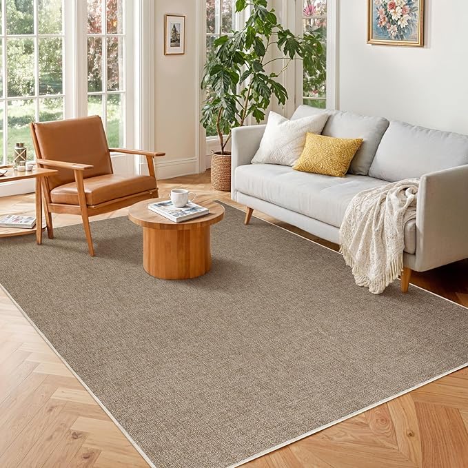 LBRO2M Easy Jute Solid Area Rug 4X4 Round Washable Rugs for Living Room Dining Room Bedroom Natural Jute Look Indoor Outdoor Rug Durable, Solid Non Shedding Eco Friendly (4X6 Natural)