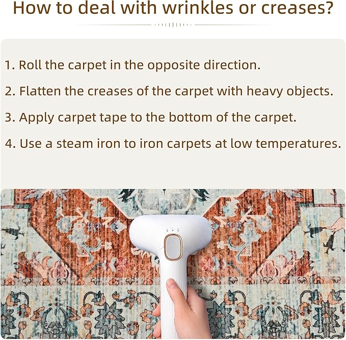 YJ.GWL Area Rugs for Living Room 9x12 Machine Washable Rugs, Non Slip Floral Vintage Rug Indoor Carpet, Stain Resistant Large Rug for Bedroom Dining Room, Copper Tan