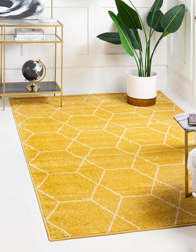 Unique Loom Trellis Frieze Collection Area Rug - Geometric (10' x 13', Yellow/ Ivory)