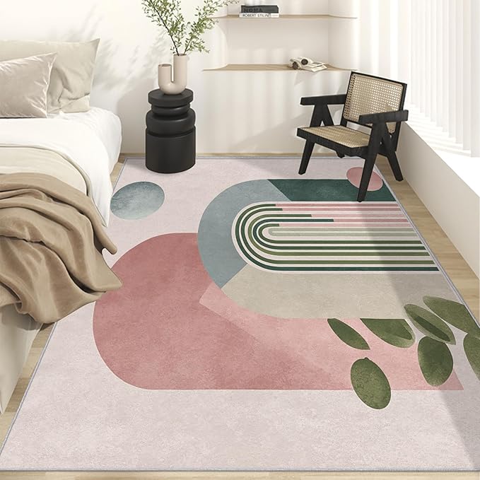 Mid Century Modern Rugs for Home Decor, 4x5 ft, Boho Abstract Geometry Area Rugs for Living Room, Soft Non Slip Washable Minimalist Arched Carpet Bedroom Decorations Dt-Ghf-19