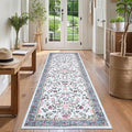 GarveeHome Washable Runner Rug 2 x 6 Non-Slip Non-Shedding Soft Vintage Bedside Rug, Low Pile Farmhouse Floral Carpet, Indoor Foldable Printed Entryway Rug for Hallway Kitchen, Light Blue