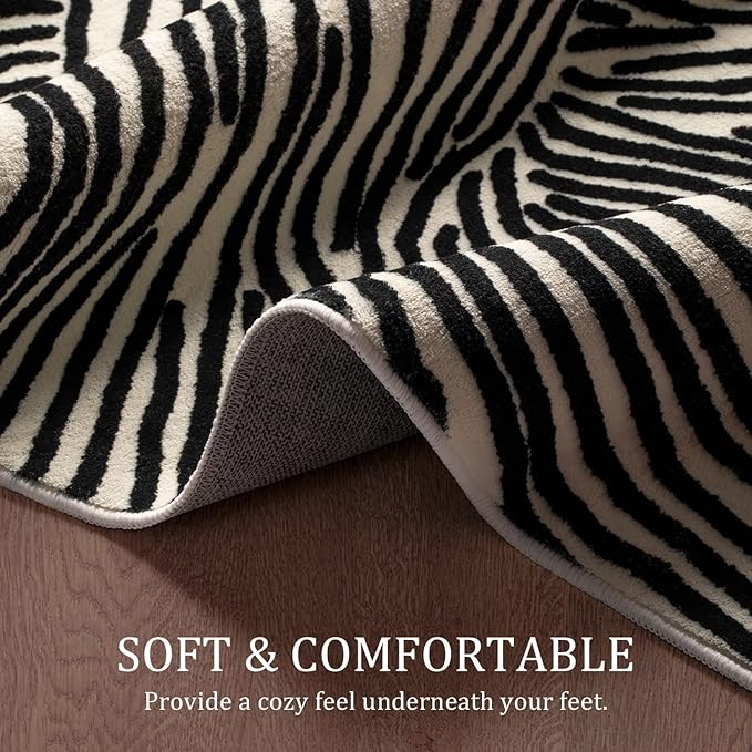YIHOUSE 5×7Ft Area Rugs, Abstract Washable Rug, Modern Black and White Rug for Bedroom Living Room Dining Room Office Playroom Nursery, Nonslip Throw Non-Shedding Thin Contemporary Striped Rugs
