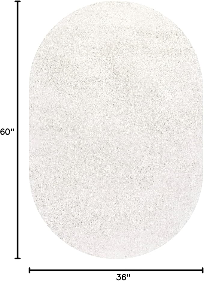 Eyely UES100T-3OV Supersoft Haze Solid Low-Pile Indoor Area Rug Casual;Contemporary;Solid;Traditional, Bedroom, Kitchen, Living Room, Easy-Cleaning, Non-Shedding, 3 X 5 Oval, Cream