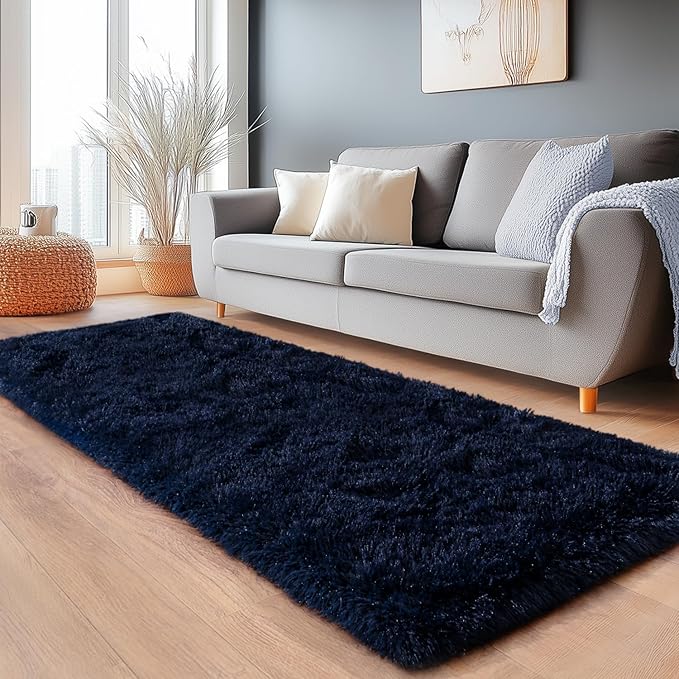 Fluffy Area Rugs for Living Room, Soft Shaggy Carpets for Living Room, Upgrade Anti-Slip Fuzzy Rugs for Kids' Room, Perfect Decor for Modern Home Navy Blue 2x6 Feet