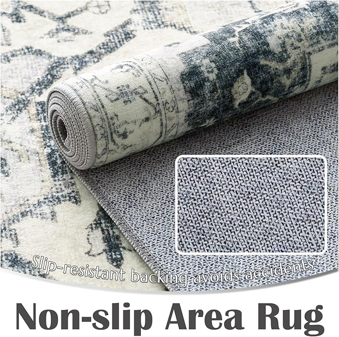 jinchan Kelda Runner Rug 3x8 Washable Rug Soft Hallway Runner Indoor Vintage Print Floor Cover Retro Distressed Lightweight Non-Slip Thin Carpet for Bathroom Kitchen Living Room Bedroom Grey