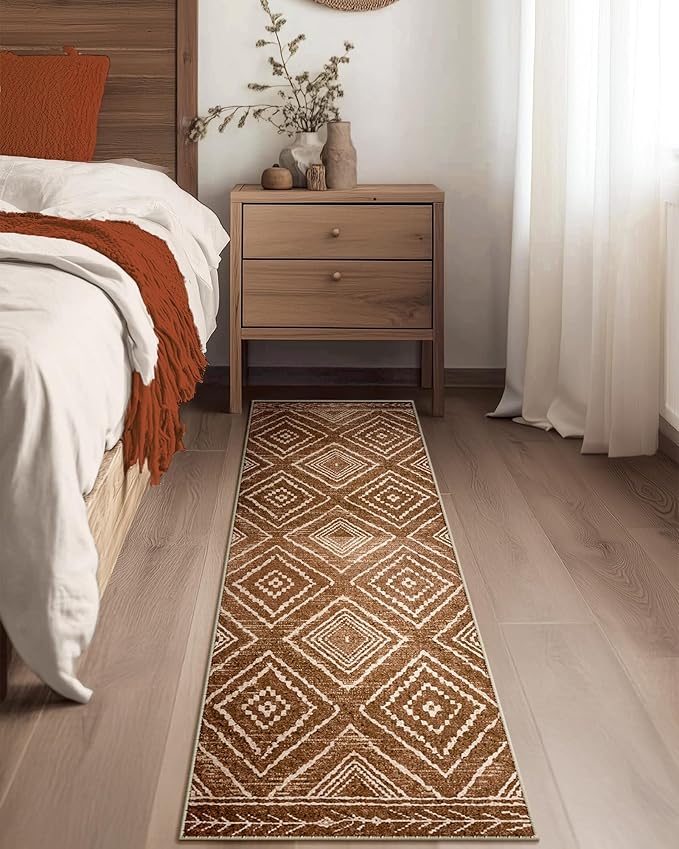 Area Rug 2x6 Rug Machine Washable Non-Slip Low Pile Print Pattern Western Rug for Living Room Bedroom Entryway Tribal Series -Yellowbrown/Cream