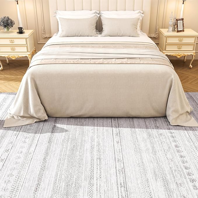 4x6 Area Rugs for Living Room Machine Washable Rug Distressed Indoor Carpet Neutral Moroccan Boho Rug Ultra Soft Area Rug for Bedroom Dining Room Playroom Office, Grey