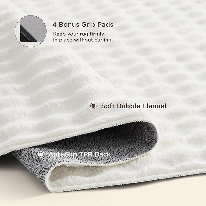 Bedsure 5x7 Fluffy Area Rugs for Living Room, Machine Washable Rugs, Non-Slip Backing, Non-Shedding, Pet Friendly Throw Rug for Bedroom Dining Room, Coconut White
