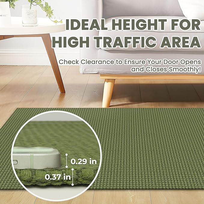 Braided Area Rug 5x7 Ft Washable Rugs for Living Room Non Slip Bedroom Rugs Boho Dining Room Rug Cotton Living Room Woven Floor Carpet for Nursery Playroom, Green