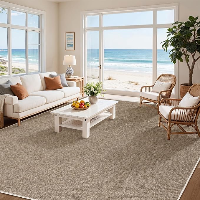 LBRO2M Easy Jute Solid Area Rug 9X12 Washable Rugs for Living Room Bedroom Natural Jute Look Indoor Outdoor Rug Durable, Solid Non Shedding Eco Friendly (9X12 Natural)