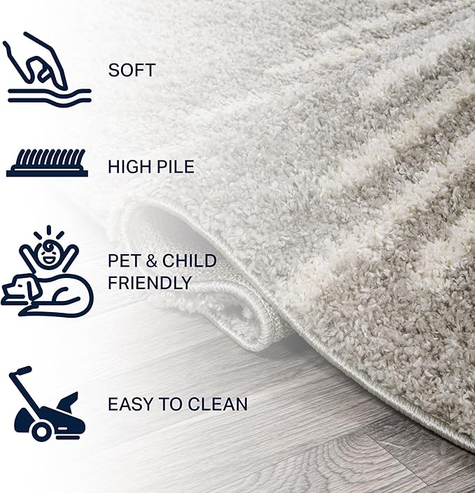 JONATHAN Y Elm Diamond Stripe Shag Gray/Ivory Runner Rug, 2x8, Geometric, Bohemian, Contemporary, Easy-Cleaning for Living Room, Bedroom, Kitchen, Pet Friendly, Non-Shedding (MOH408B-28)