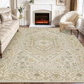 SERISSA Washable Rugs 8x10 Area Rugs, Large Non-Slip Boho Living Room Rug, Ultra Soft Vintage Beige Print Distressed Farmhouse Carpet for Dining Room Bedroom Dorm Office Home Decor