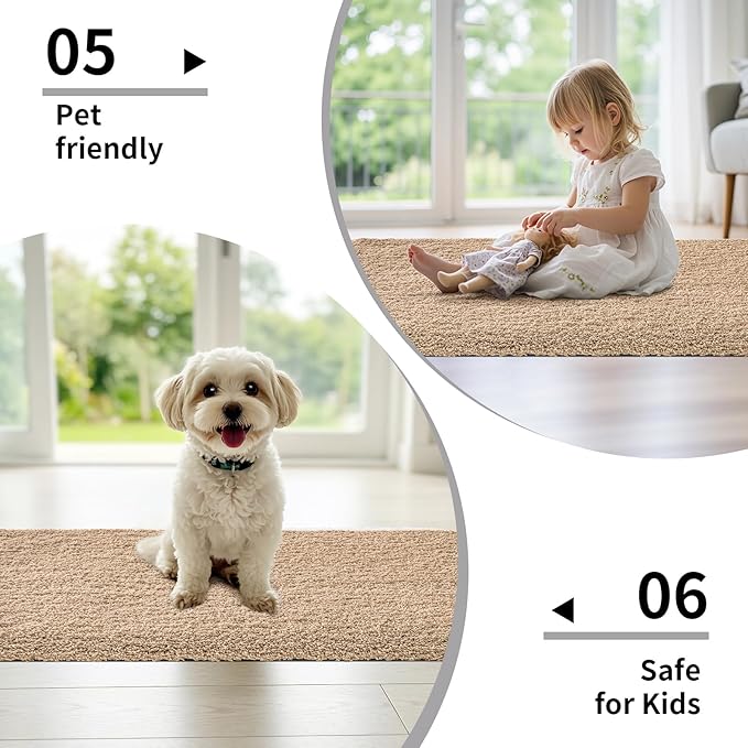 Small Bathroom Rug 17x24 Non Slip Beige Fluffy Bath Mat for Bathroom Floor Washable Plush Luxury Bath Rug for Tub Soft Shaggy Absorbent Shower Mat