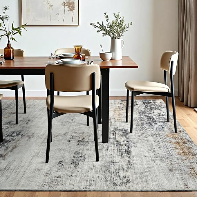 Toneed Abstract Area Rug 6x9 Modern Washable Rug Soft Non Slip Rug Low Pile for Bedroom Living Room Dining Room Grey/Brown