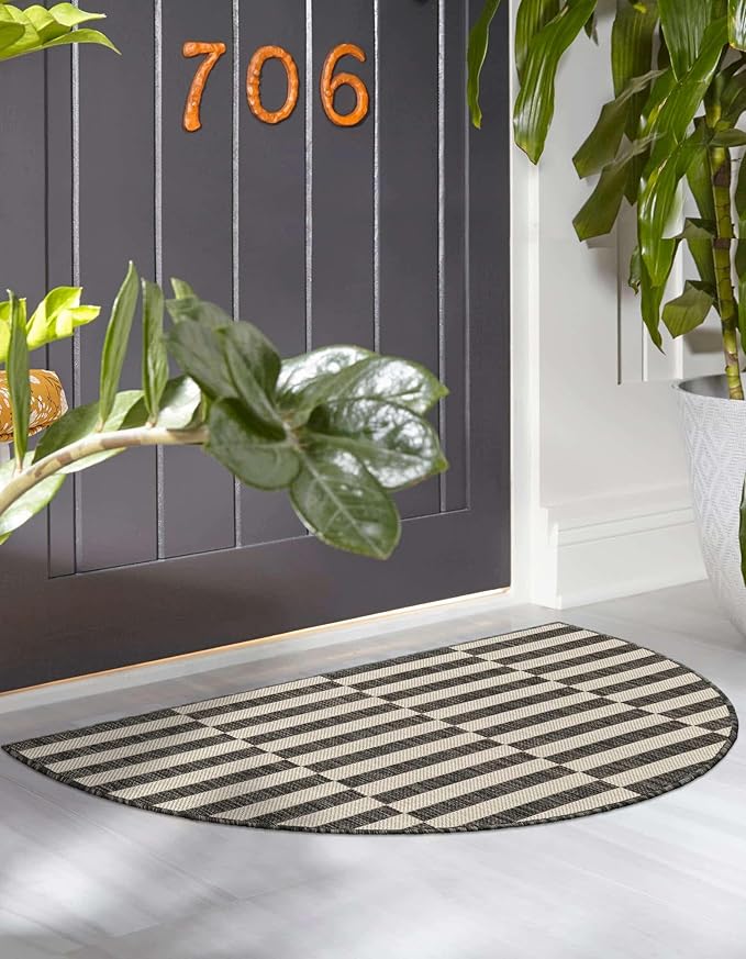 Unique Loom Outdoor Striped Collection Area Rug - Striped (2' 7" x 4' 1" Hearth Charcoal/Ivory)