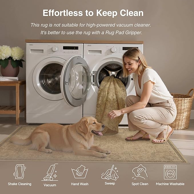 HUGEAR 2x3 Machine Washable Entryway Rugs Vintage Brown - Neutral Non Slip Stain Resistant Low Pile Aesthetic Throw Carpet Kids & Pet Friendly for Hallway Bedroom Kitchen
