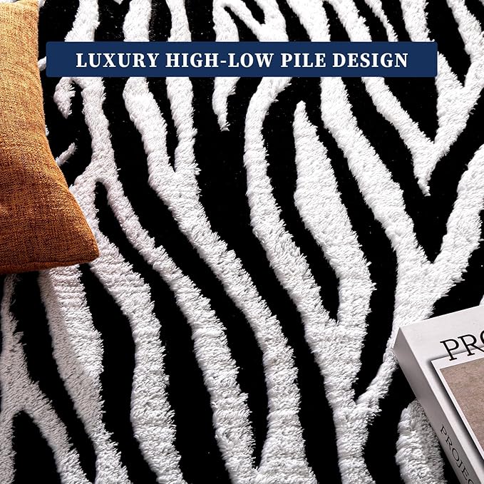 YIHOUSE 6×9 Ft Area Rugs, Black and White Modern Abstract Rug, Washable Plush Soft Zebra Print Carpet, Non-Slip Non-Shedding Rug for Living Room, Bedroom, Dining Room, Home Office Decor