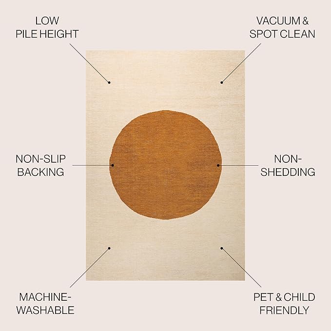 JONATHAN Y Machine Washable Indoor Area Rug 8X10 Cream/Terracotta, Cirkel Minimalist Geometric Dot for Living Room, Bedroom, Kitchen, Office, Easy-Cleaning, Pet-Friendly, Non-Shedding WSH113A-8