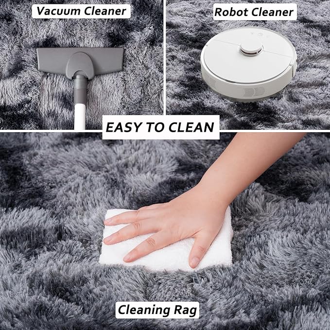 Beglad Fluffy Large Area Rugs 8x10 Feet, Modern Minimalist Style Shag Fuzzy Rugs, Non-Slip Indoor Carpet Soft Rugs for Kids Room, Bedroom & Living Room, Tie-Dyed Black&Dark Grey
