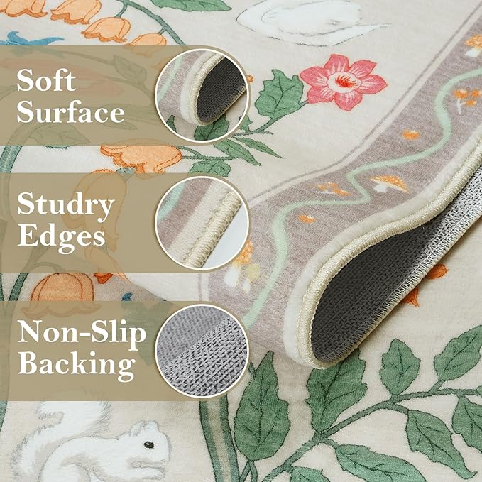 Collive 2x3 Rugs for Entryway, Small Washable Jungle Animal Door Mat Indoor Entrance Non Slip Kitchen Rug for Bathroom, Soft Ultra-Thin Throw Carpet for Bedroom Entry Home Decor, Beige