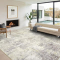 Washable Area Rugs for Living Room 9x12 - Large Neutral Modern Abstract Rug, Soft Low Pile Carpet with Non Slip Backing for Under Dining Room Table, Bedroom, Home, Office, Dorm - Brown Grey