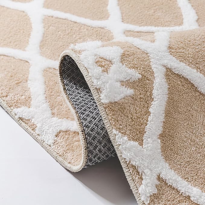 Beige 6x9 Area Rug Moroccan Shag Living Room Washable Carpet Soft Non Shedding Neutral Boho Plush Pile Modern Large Throw Rug for Office Bedroom Dining Room Playroom