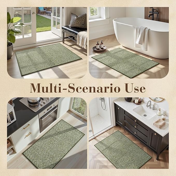 MontVoo Door Mat Indoor Entrance Doormat, Absorbent Durable Rubber Non Slip Front Door Mat for Inside Entry Entryway Dirt Trapper Welcome Mat, Green 32''x48''