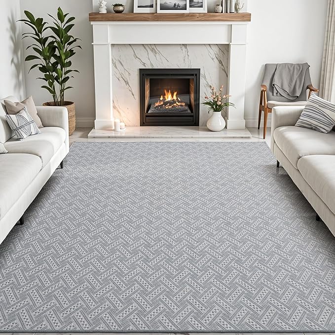 LUMI Washable Area Rug 5x8 for Living Room, Ultra Soft Modern Neutral Rugs with Non Slip Backing, Low Profile Carpet High Traffic for Bedroom, Dining Room, Grey