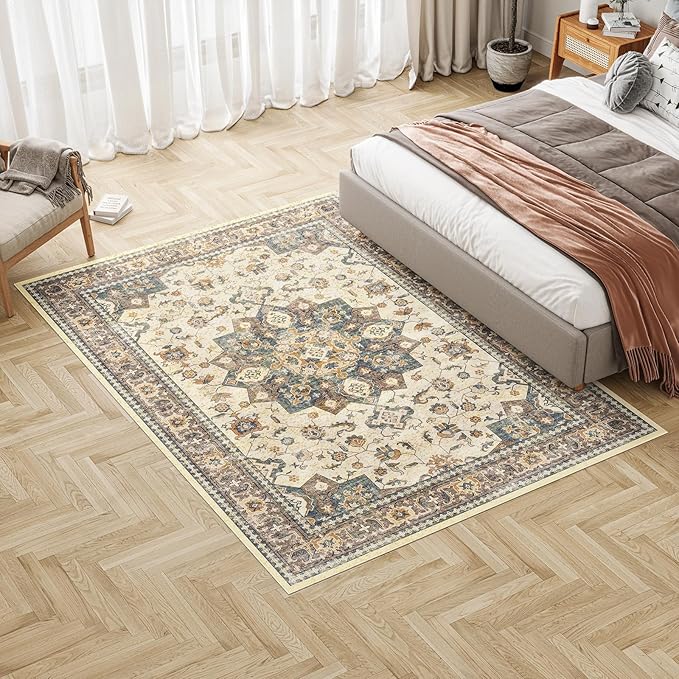 Dripex 8x10 Area Rugs - Stain Resistant Washable Rug Distressed Rugs for Living Room Dining Room Bedroom Anti-Slip Low-Pile and Soft Accent Rug Farmhouse Office Home Decor, Pet & Child Friendly
