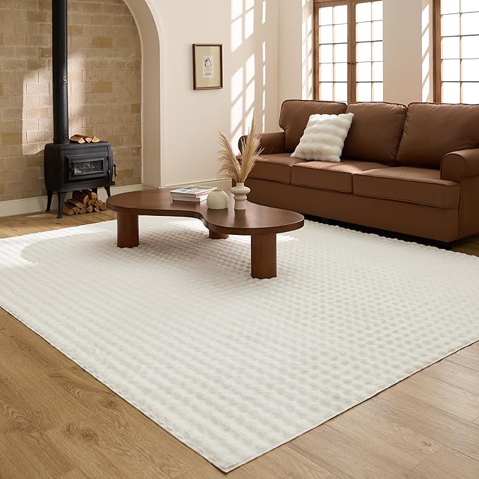 Bedsure 5x7 Fluffy Area Rugs for Living Room, Machine Washable Rugs, Non-Slip Backing, Non-Shedding, Pet Friendly Throw Rug for Bedroom Dining Room, Coconut White