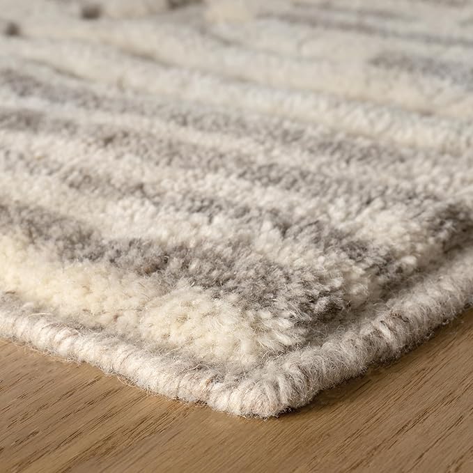 Dash & Albert Hicks Natural Hand Knotted Wool Rug, 7.5 X 9.5 Feet, Ivory Geometric Pattern - Premium Luxury Hotel Quality Soft Breathable Hypoallergenic Machine Washable Easy Care All Season