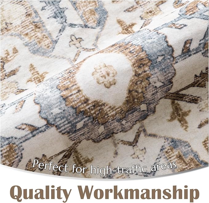 jinchan Kelda Area Rug 2x3 Entryway Rug Washable Soft Indoor Vintage Floor Cover Retro Distressed Mat Accent Lightweight Non-Slip Carpet for Entrance Bathroom Kitchen Living Room Bedroom Brick Red
