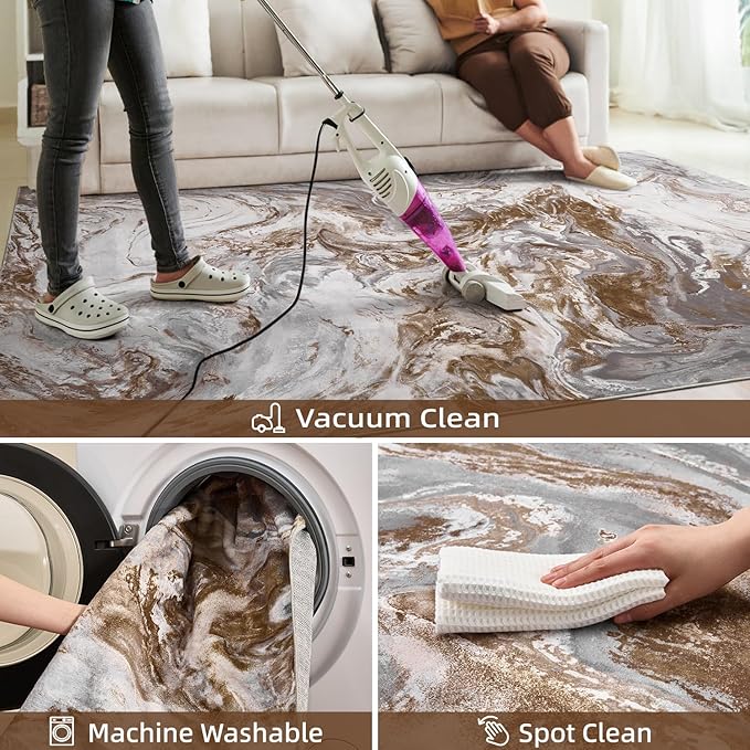 5x7 Area Rugs for Living Room, Modern Abstract Rug for Bedroom, Contemporary Machine Washable Rug, Large Stain Resistant Carpet for Dining Room Playroom Home Office, Pet & Kids Friendly